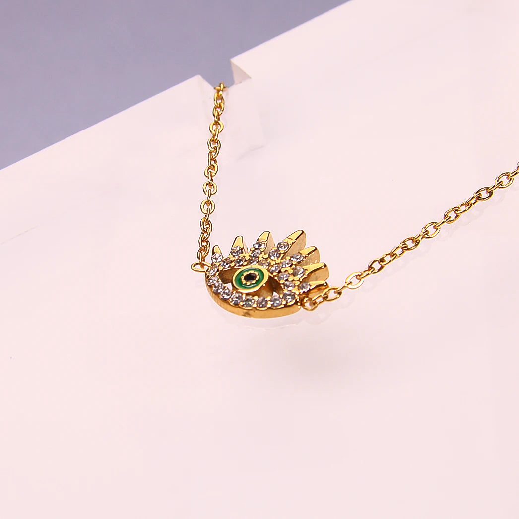Trendy Boho Stainless Steel Eye Bracelet for Women 18K Gold Plated with Green Zircon Inlay Custom Fashion Charm Bracelet