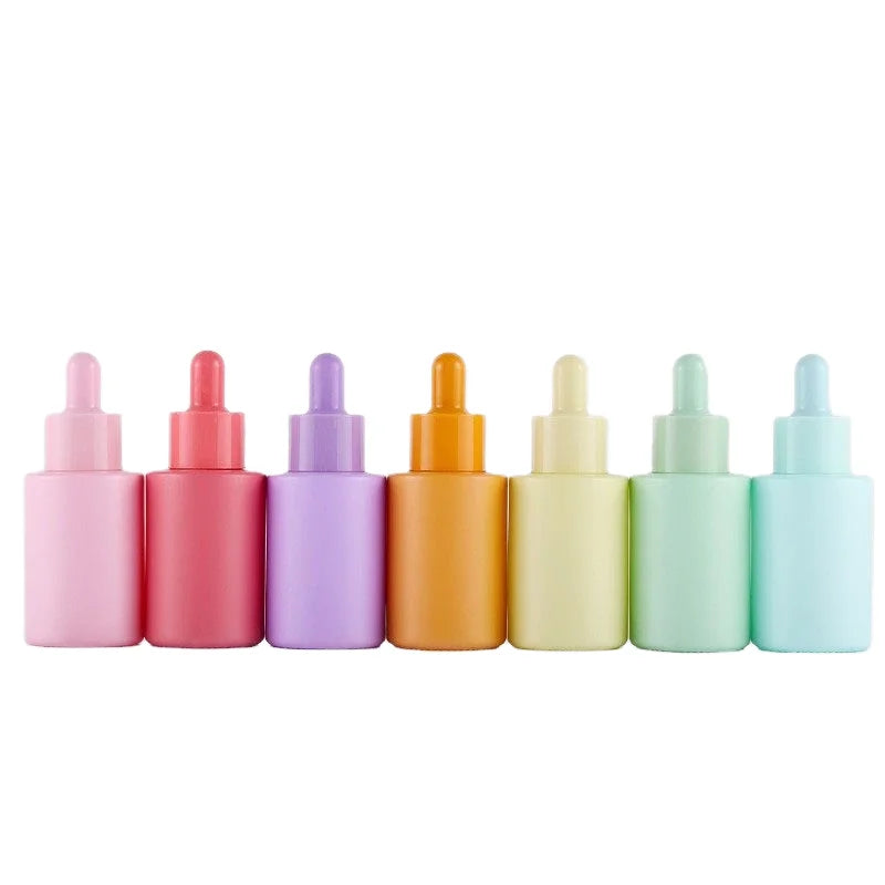 30ml Macaron Color Glass Dropper Bottle Empty Cylinder Flat Shoulder Screen Printed Essential Oil  Eye Serum Bottles
