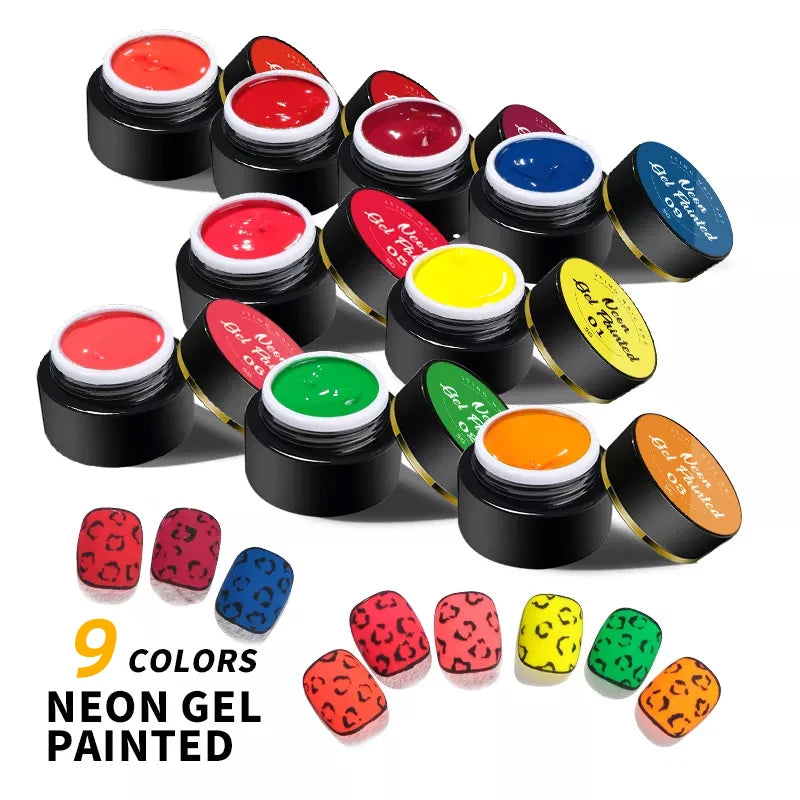 JTING Hot Sale 9 Colors Neon Gel Painted Polish OEM ODM One Stroke Color Creative Fluorescence Painting Gel Nail Art Paint