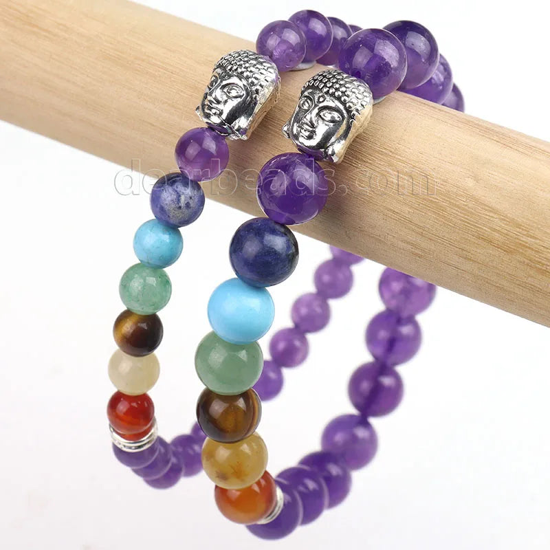 Natural Gemstone Bracelets Healing Crystal Stone Customized Seven Chakra Bracelet for Women Girls with Buddha Charms