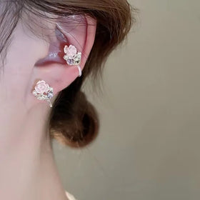 Pearl Flower Diamond No Ear Hole Ear Clip Fashionable Korean High-end Party Flower Ear Cuff Earrings