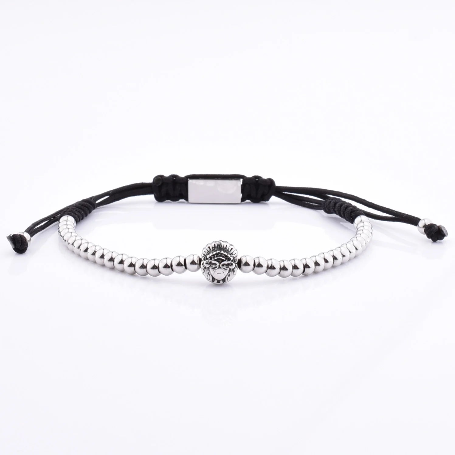 Beaded Bracelet Silver Charm Bead Adjustable Metal Macrame Bracelet for Men