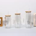 Double Wall 16oz Bamboo Lid Snow Globe Tumbler Glass Beer Mug Pre Drilled Sublimation Snow Globe Beer Can