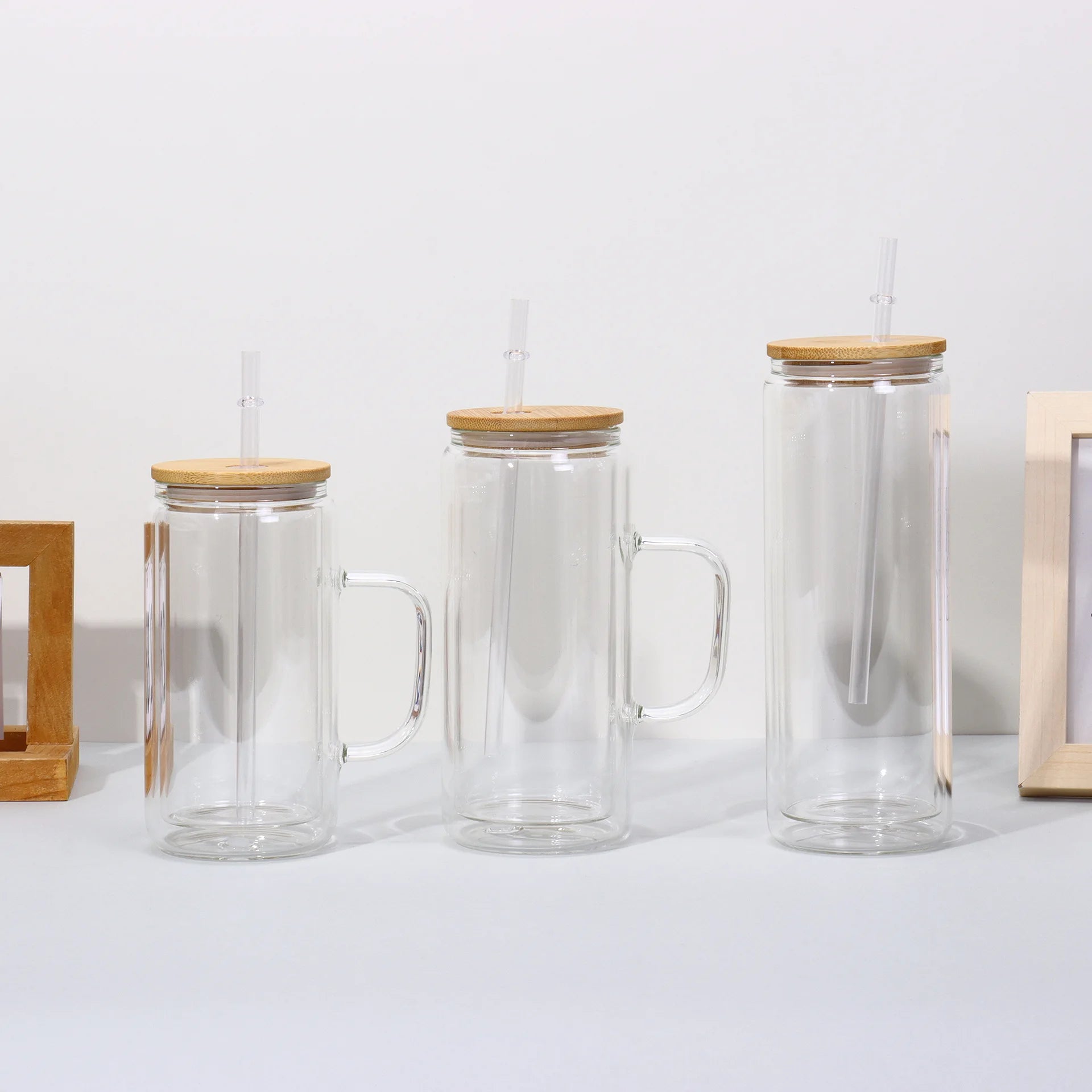 Double Wall 16oz Bamboo Lid Snow Globe Tumbler Glass Beer Mug Pre Drilled Sublimation Snow Globe Beer Can