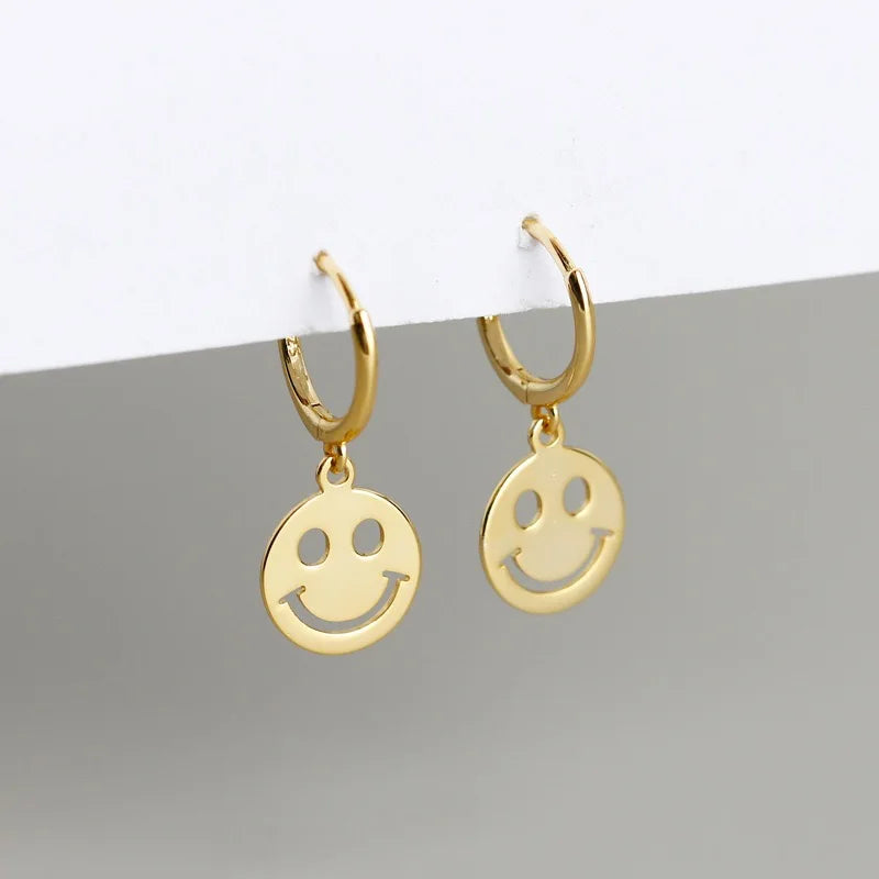 2024 Fashion Earrings Jewelry 925 Sterling Silver Smile Face Dangle Earrings Gold Plated Silver Hoop Earrings for Women