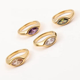 Ins Style Women Fashion Minimalist Senior Jewelry 18k Gold Plated Stainless Steel Colorful Eye Cubic Zircon Cz Shape Ring
