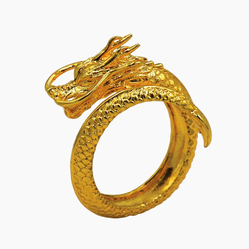 Dragon and Phoenix Ring Gold Couple Phoenix Dragon Ring Brass Gold Plated Jewelry Sand Gold