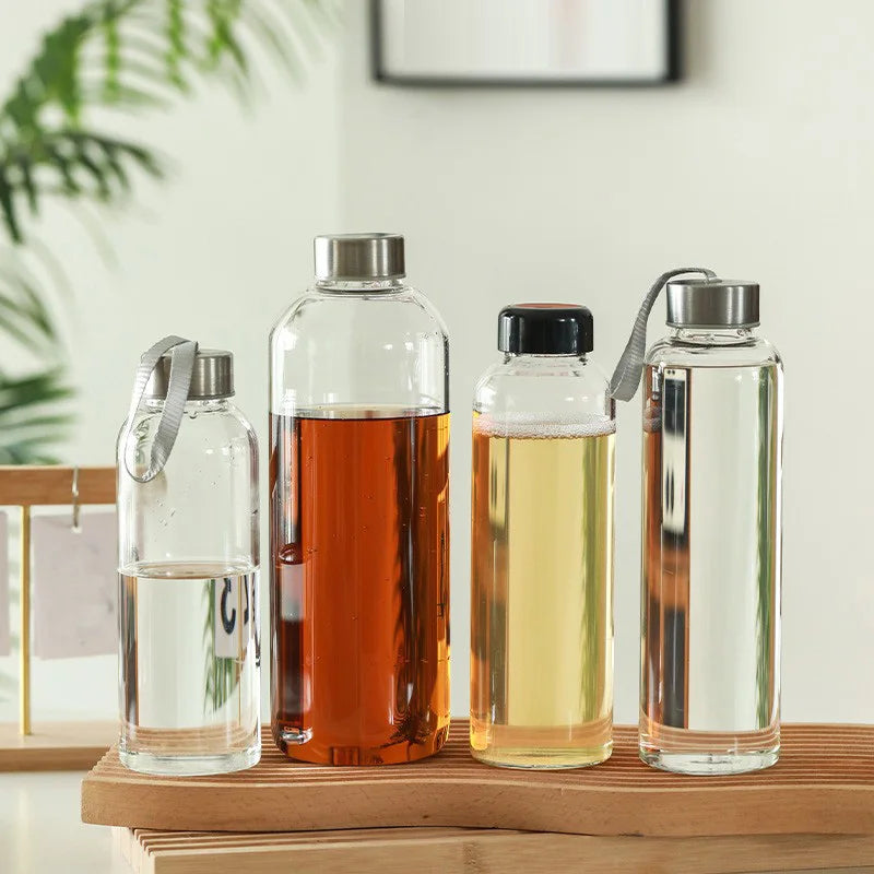 Custom logo  High Borosilicate Glass  Clear Juice Jar Tea Fruit Filter Infuser Single Wall Glass Water Bottle With Bamboo Lid