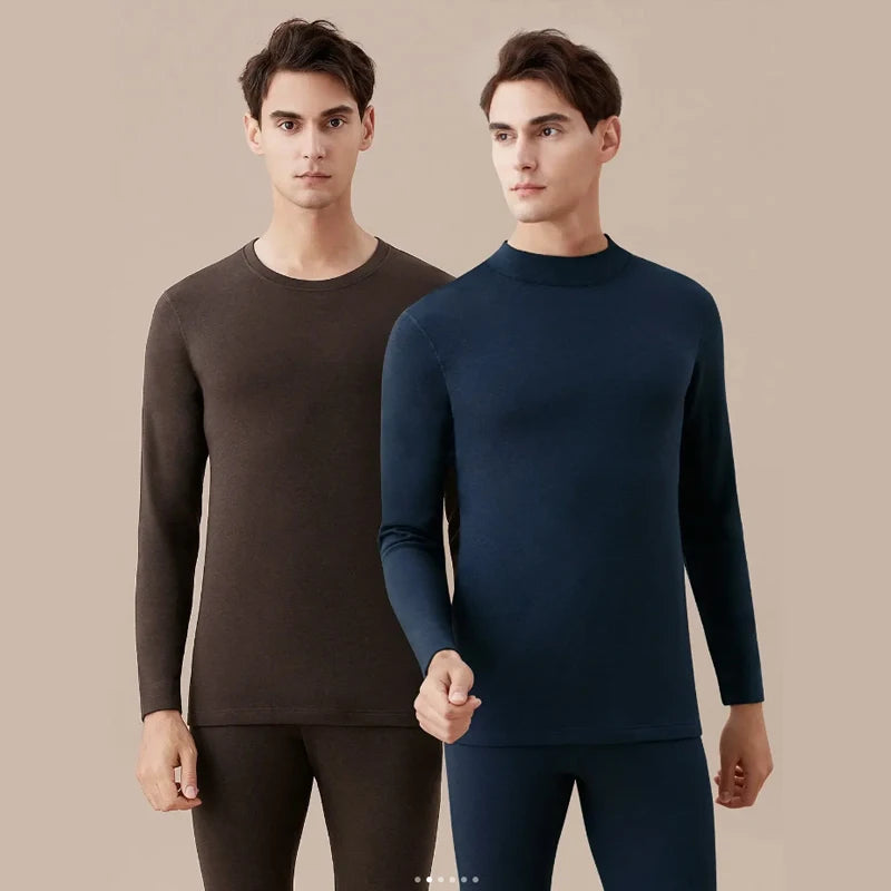 Men's Winter Thermal Underwear Set Long Sleeve Crew Neck 2-Piece Knitted Solid Polyester Spandex Breathable Quick Dry Plus Size
