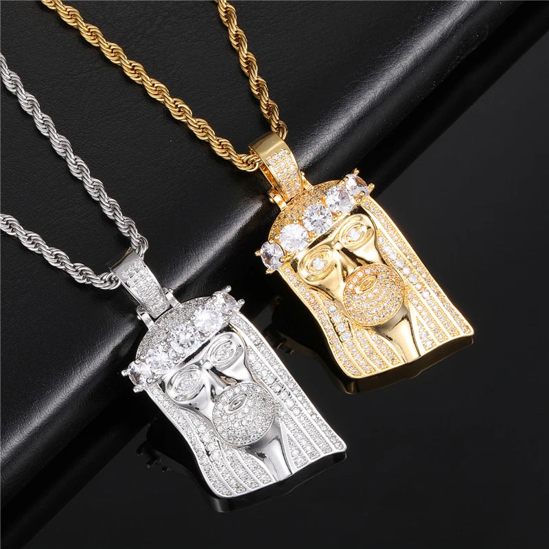 18k Gold Iced Out Necklace Hip Hop Charm Pendant Jesus Piece Gold Big Head Heavy Man Diamond Jesus Pendant