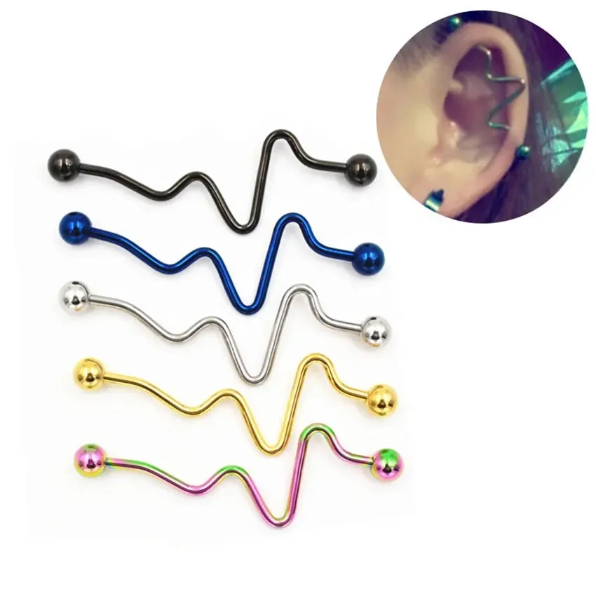 Evorte Trendy Industrial Barbell Ear Cartilage Earrings 14g Titanium Gold Plated Screw Back Tragus Barbell Piercing Jewelry