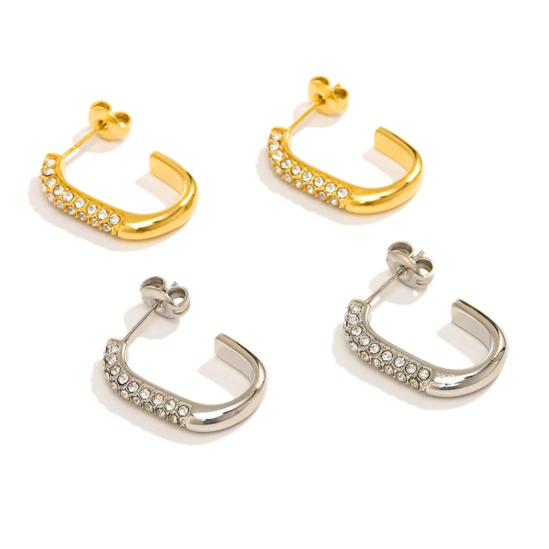 MICCI Wholesale Waterproof Stainless Steel Tarnish Free Jewelry Custom Zircon Fine Hoop CC Earrings