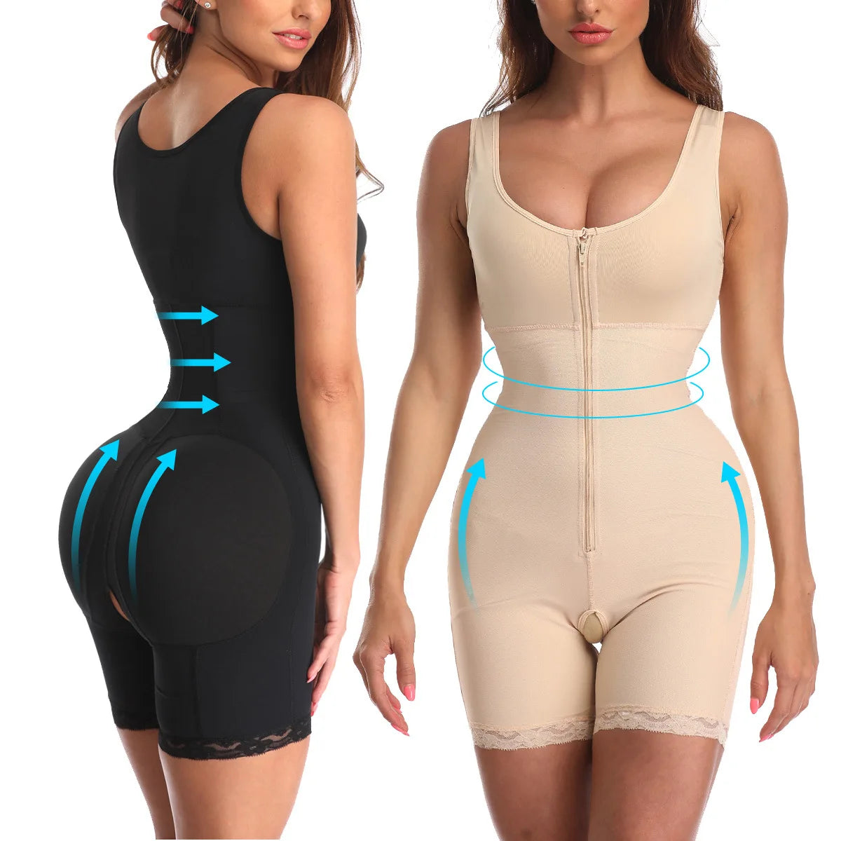 Zip S-6XL Plus Size Tummy Control Butt Lift Shapewear Bodysuit Crotchless Compression Shapewear for Women