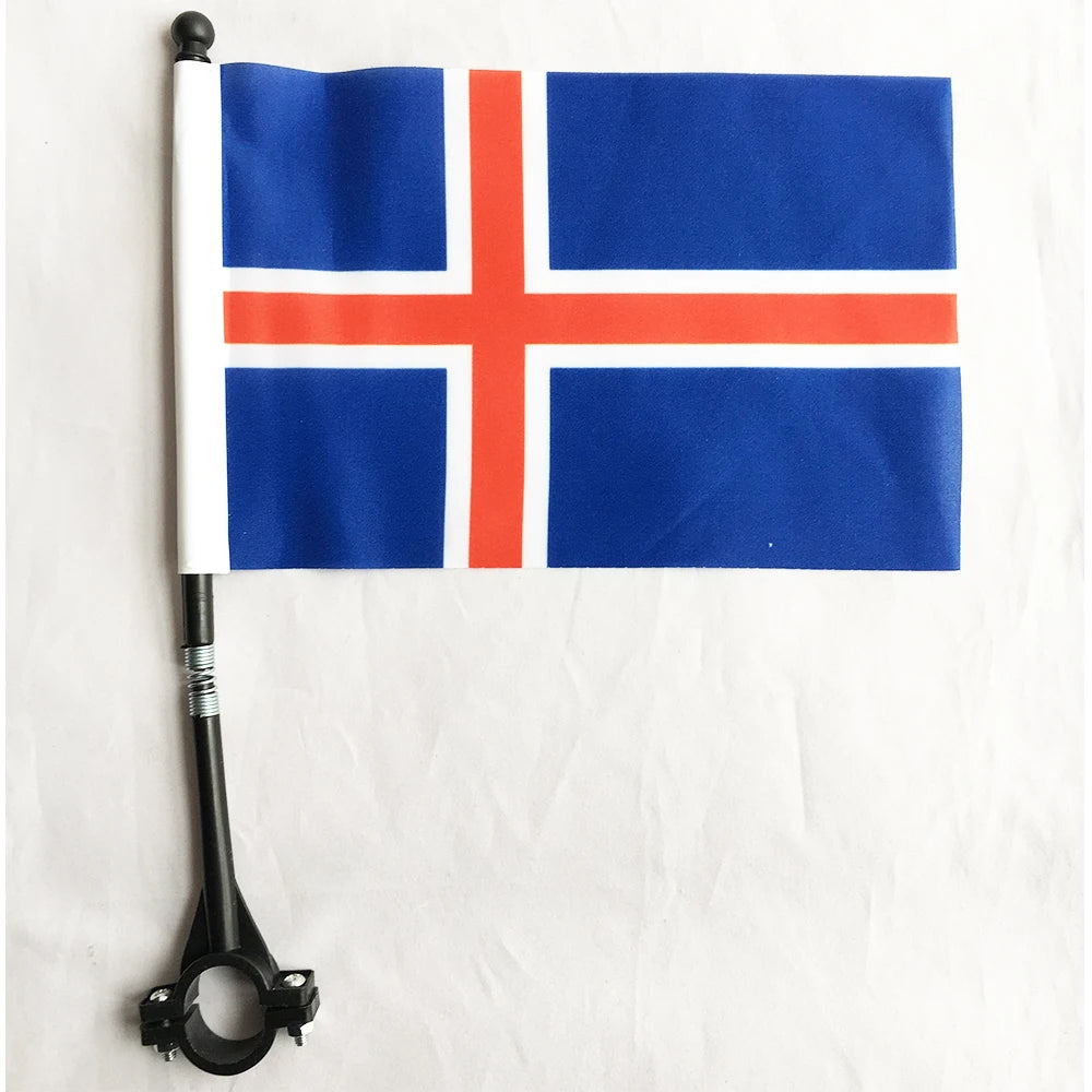 Custom Printing Bicycle Flag National Flag Polyester Handlebar Iceland Flag  for Outdoor Cycling Decoration