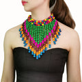 New Boho Handmade Wooden Beaded Necklaces Statement Multicolor Beads Women Long Pendant Tassels Bib Choker African Jewelry