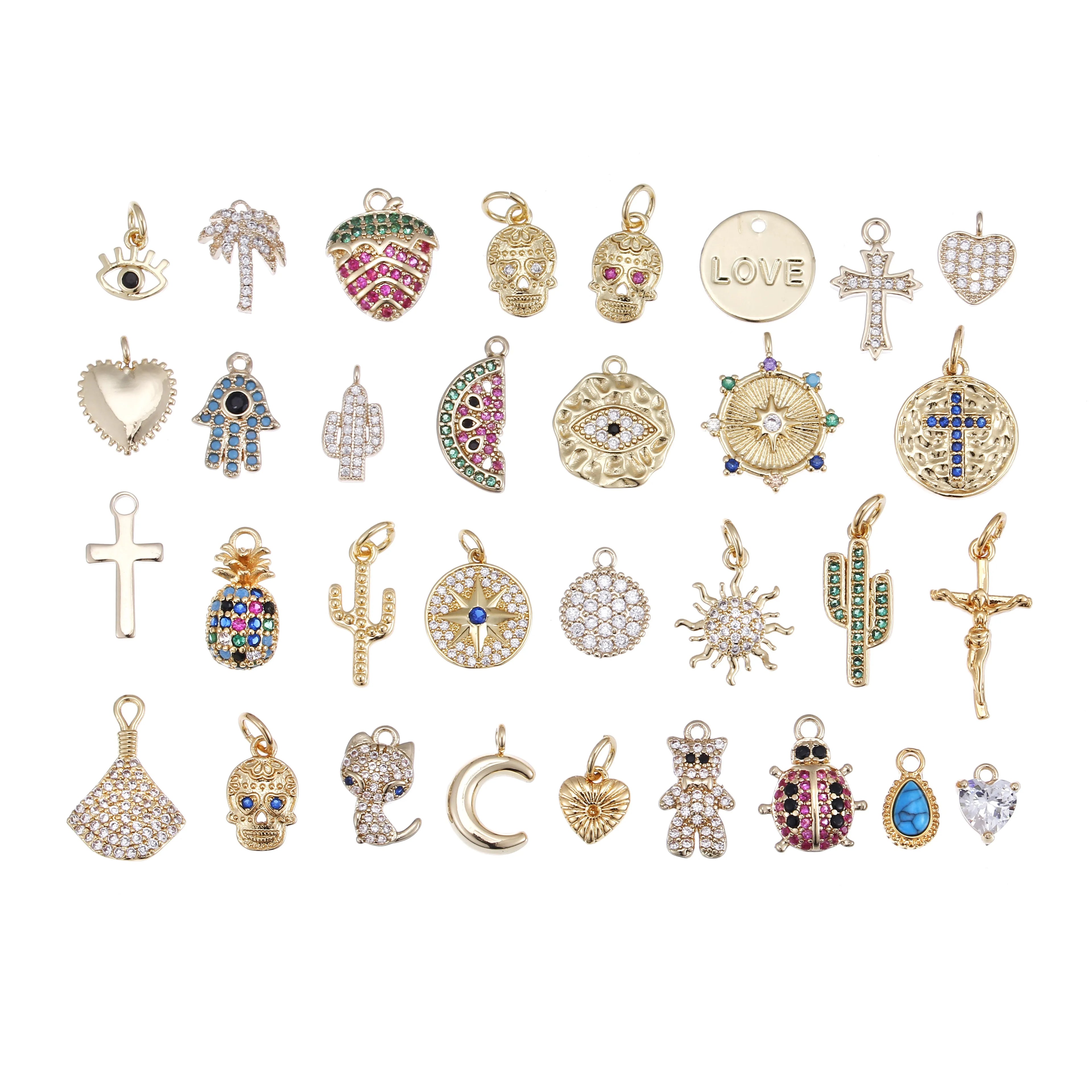 Wholesale Fashion Jewelry Copper Cactus Cross Heart Cubic Zirconia DIY Gold Charm Pendant