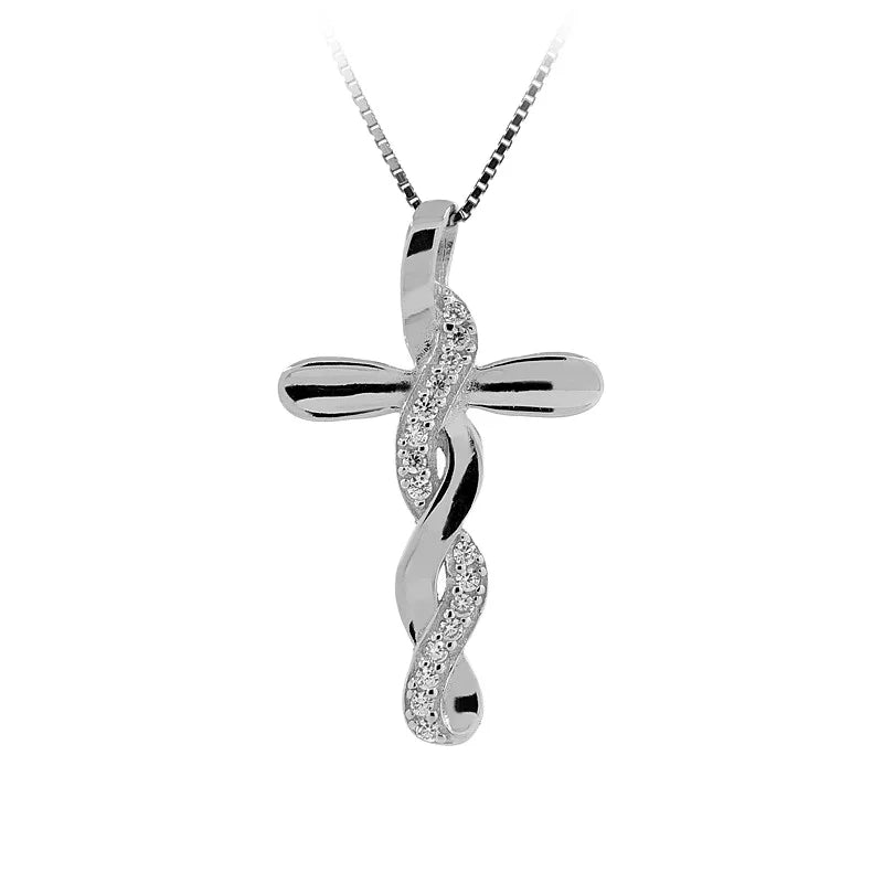 Rhodium or Gold Plated Charm Sterling Silver Bling Religious Jewelry Christian Jesus Cross Pendant Necklace for Men Women