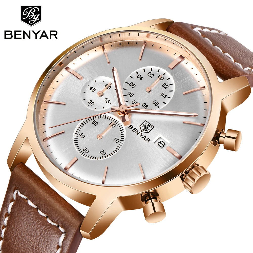 BENYAR 5146 Luxury Watch Men New Quartz Chronograph Watches Men Wrist Fashion Waterproof Business Clock Mens Reloj Hombre