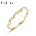 CZCITY Marquise Cut Stone 925 Zircon Sterling Silver Woman Band Dainty Finger Girl Ring Gold Plated