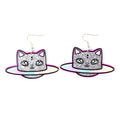 Girl Cute Acrylic Earrings Print Silver Japanese and Korean Cat Planet Sweet Popular Cheap Anime Cartoon Animal Sequin 1 Pair FS