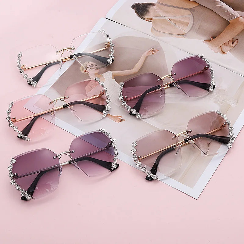 Fashion Luxury Wholesale Designer Shades Bling  Square Sun Glasses  Diamond Women Sunglasses