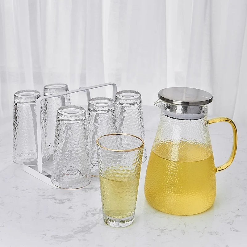 Hot Selling Handmade Blown High Borosilicate Glass Drinking Set Water Carafe Pot Drinkware for Home and Restaurant