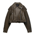 ZATRHMBM Women's 2023 Spring Fashion Belt Faux Leather Jacket Vintage Long Sleeve Women Coat Chic Tops