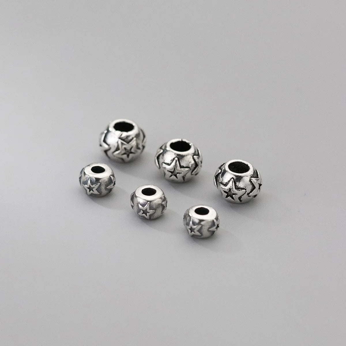 6mm Solid 925 Sterling Silver Corrugated  Star Pattern Round Spacer Beads for Diy Bracelet Necklace Making