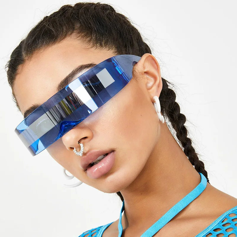 LBAShades One-Piece Rimless Sunglasses Fashion Eyewear with Blue White Red Purple Frames Made of PC Material