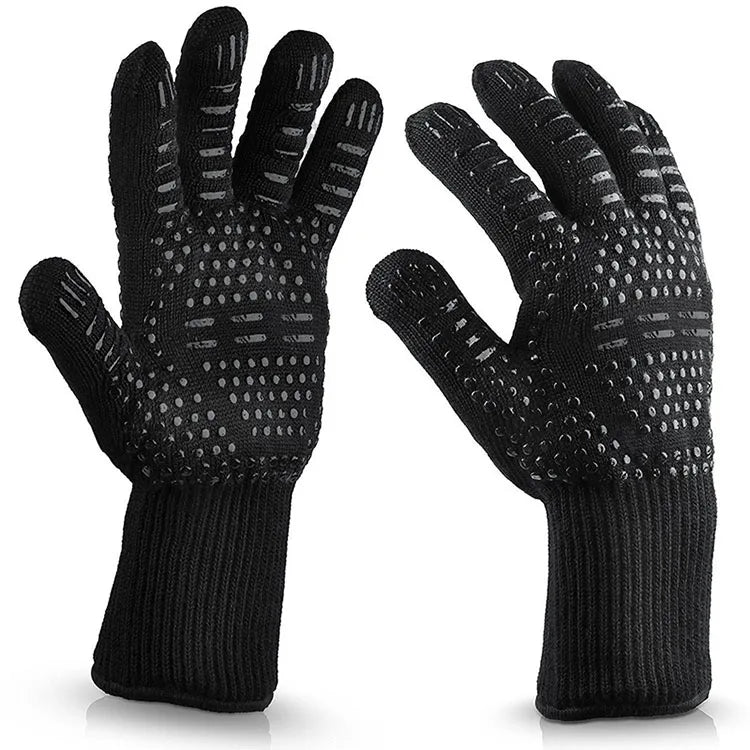 Heat Resistant Fireproof Barbecue Oven Mitts Non-Slip Silicone Coating BBQ Grill Gloves Kitchen Cooking Oven Gloves