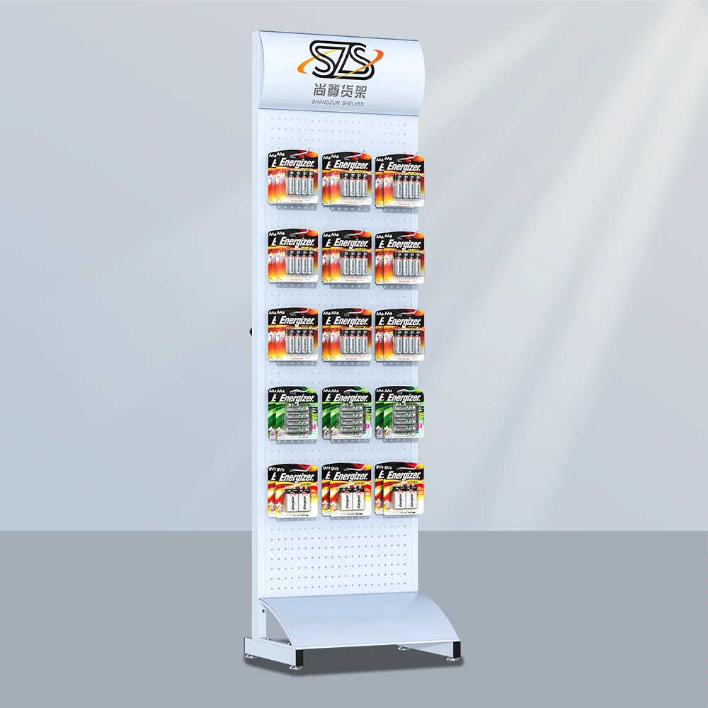 Metal Material Pegboard Display Stand with Detachable Hooks Retail Display Stand Battery Display Stand Customizable