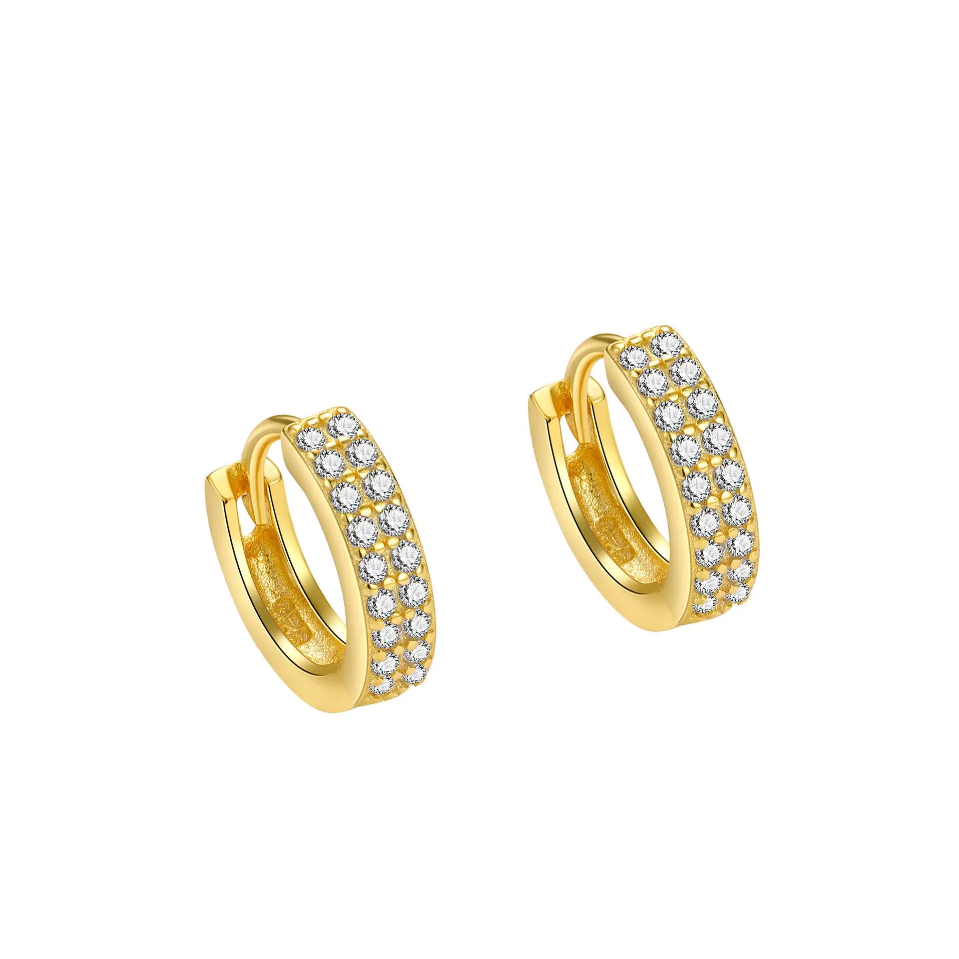 High Quality Hot Selling Classic Hoop Earrings Huggie 925 Sterling Silver Gold Plated Zircon Double Row Wedding Gift