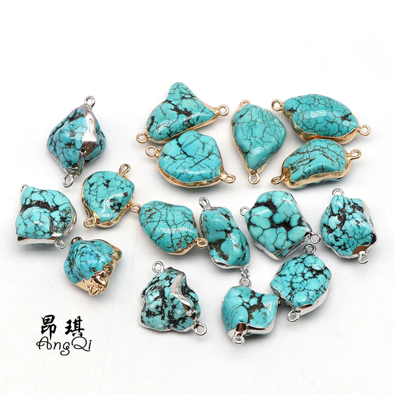 Wholesale Irregular Natural Rough Stone Pendant Polish Raw Green Turquoise Jewelry Making Necklace
