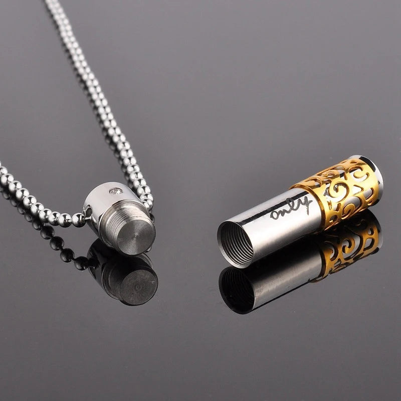 Cylinder Zircon Stainless Steel Hollow Perfume Keepsake Pendant Holder Necklace Children's Memorial Cremation Urn Ashes