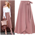 Plus Size 6XL Women Summer Solid Skirts Office Lady Elegant High Waist Irregular Spilt Bandage Bow Midi Skirt