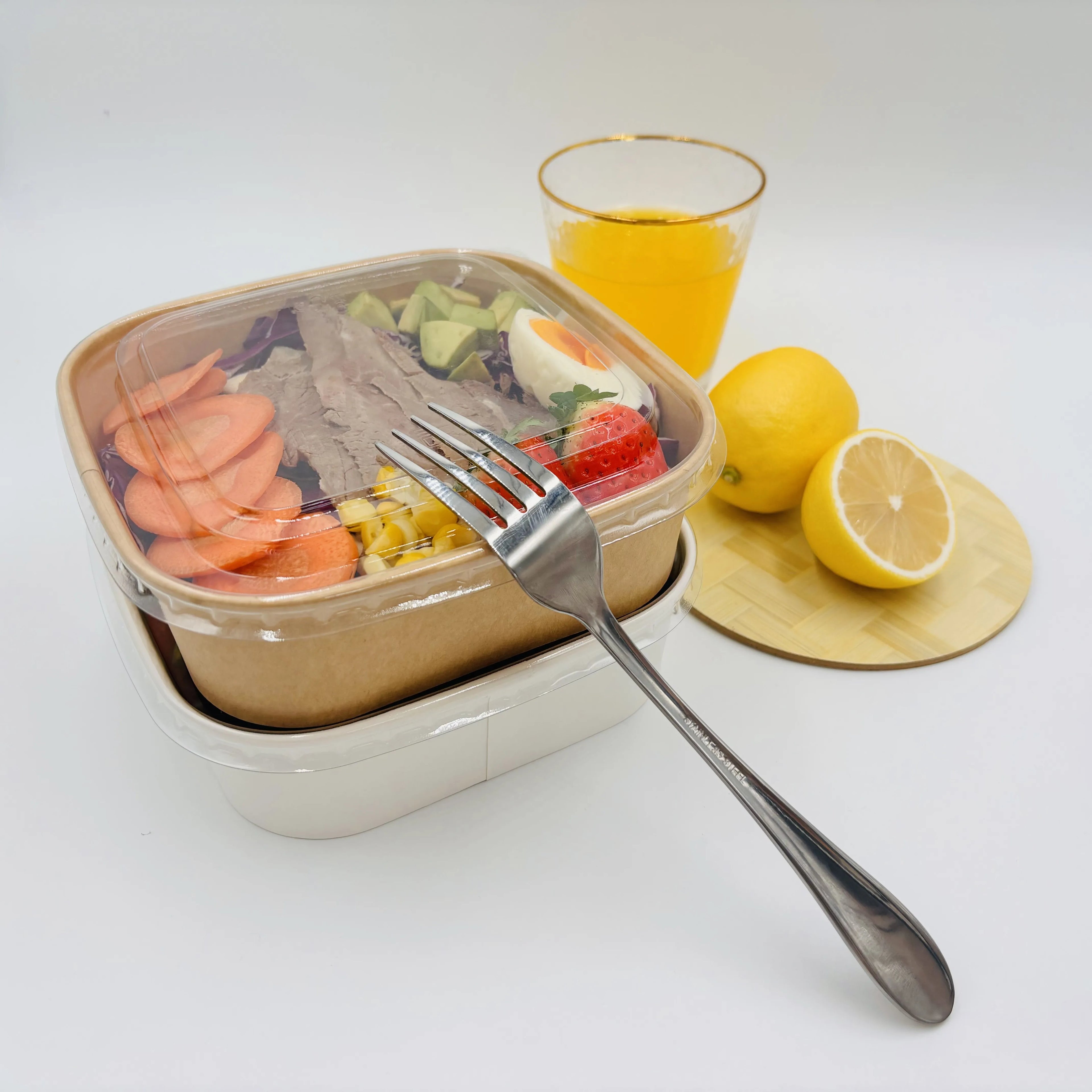 Brown Kraft Paper Disposable Lunch Box Restaurant Takeout Food Packaging UV Coating Matt Lamination Food Grade for Canned Food