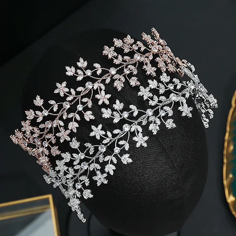 SLBRIDAL Luxury Flexible Full Cubic Zircon Wedding Tiara Headband Bridal Bridesmaids Crown CZ Hair Accessories Women Jewelry