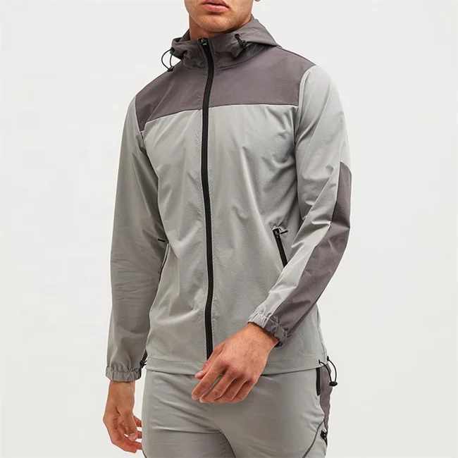 Custom logo Polyester Nylon Sports Outdoor Running Lightweight Colorblocked Zip up Waterproof Windbreaker Jacket for Men