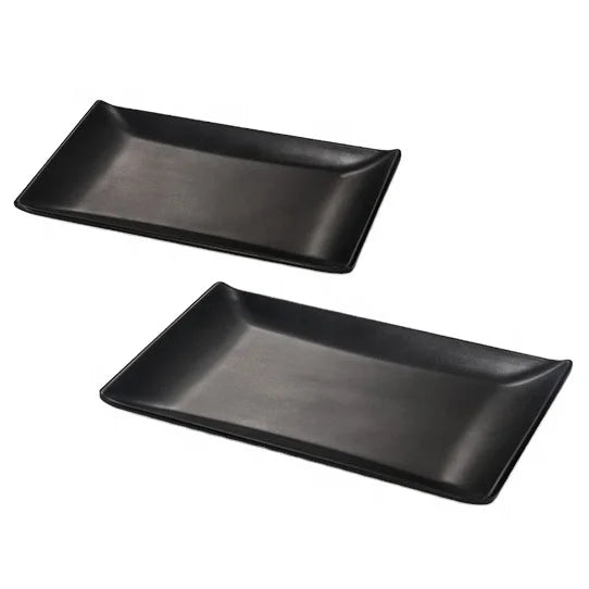 Food Safe Plate Black Plastic for Sashimi Dessert Snack Black Melamine Restaurant Plato Rectangular Sushi