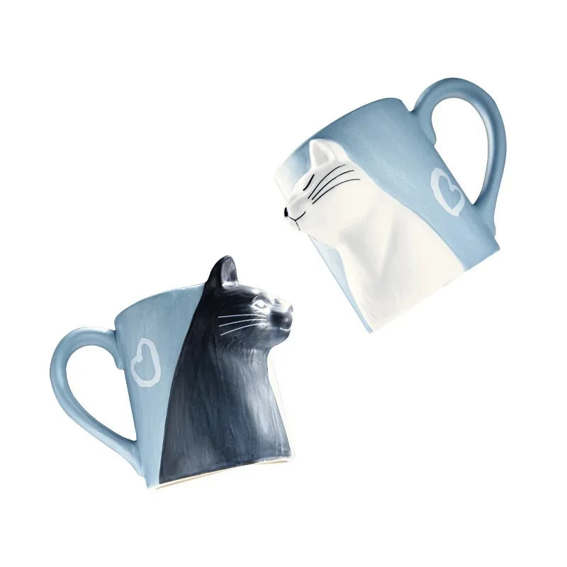 White and Black Couple Mug 3D Kiss Cat Drinking Cup Ceramic Coffee Mugs for All Special Day Cups