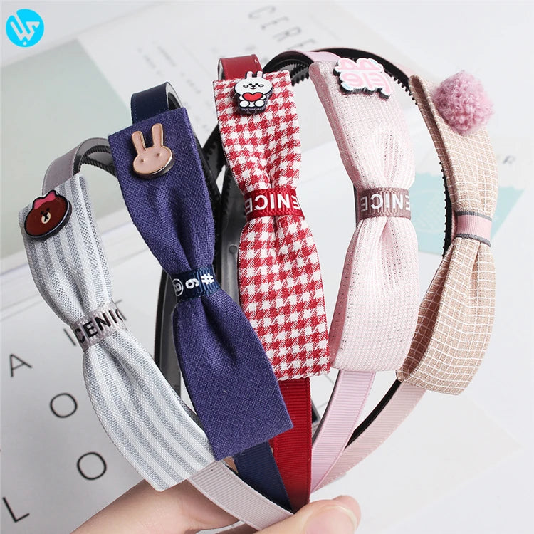 New Denim Fabric Simple Plaid Contrast Bow Children's Hair Accessories Headband