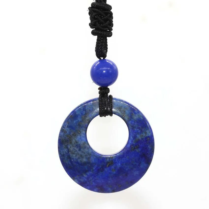 HZ China Fashion Jewelry Round Shape Necklace Natural Lapis Lazuli Donuts Crystal Pendant Necklace