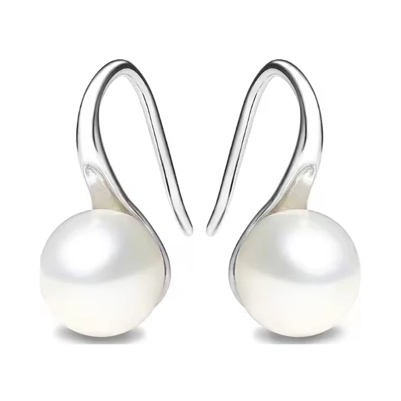Fashion Sterling Silver Earrings Cultured Freshwater Pearl Pendant Earrings for Women