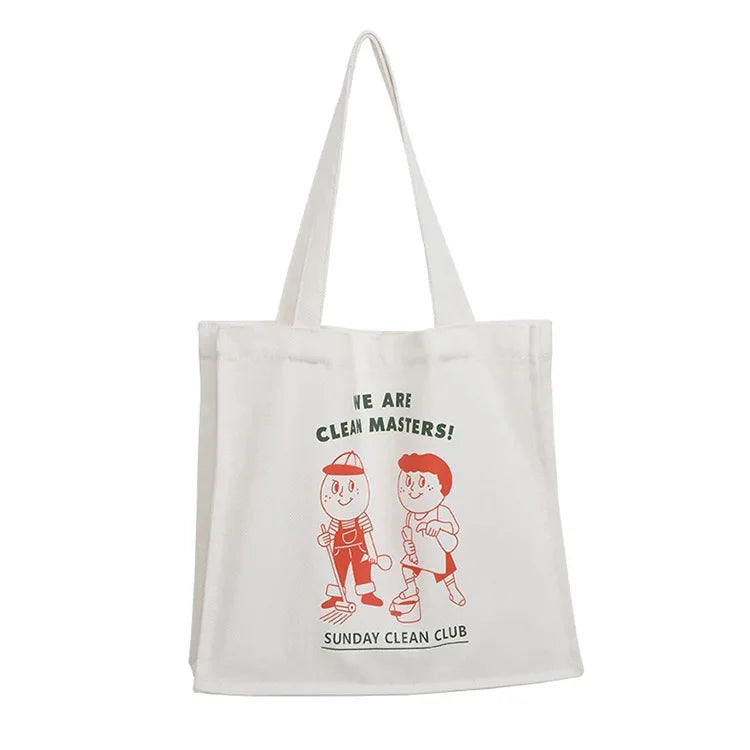 Customized Promotional Eco-friendly Recyclable White Cotton Canvas Tote Bag Custom Logo Shoulder Beach Style Shopping Handbag
