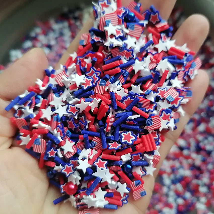 1kg DIY Slime Sprinkles Rectangle Shaped American Flag Star Acrylic Beads Mix Polymer Clay Sprinkles Slices