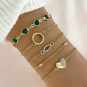 4PCS Set Green Emerald Bracelets Charm Fine Jewelry for Women Girls