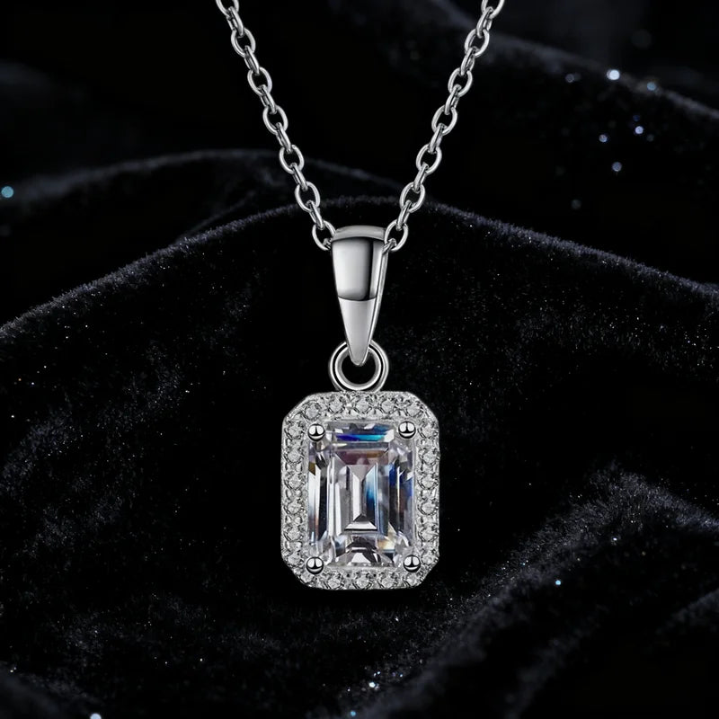 Rectangular Radiant Cut Emerald Cut D Color 1CT Moissanite Pendant S925 Sterling Silver Necklace for Women