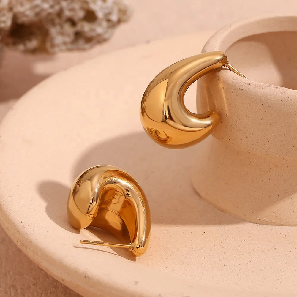 Dreamshow Hollow Stud Earrings for Women J Shape Gold Plated Earrings Stainless Steel Fine Jewelry Earrings