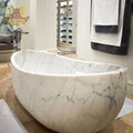 Factory Wholesale Italy White Bath Tub Natural Freestanding Stone Bathroom Tub