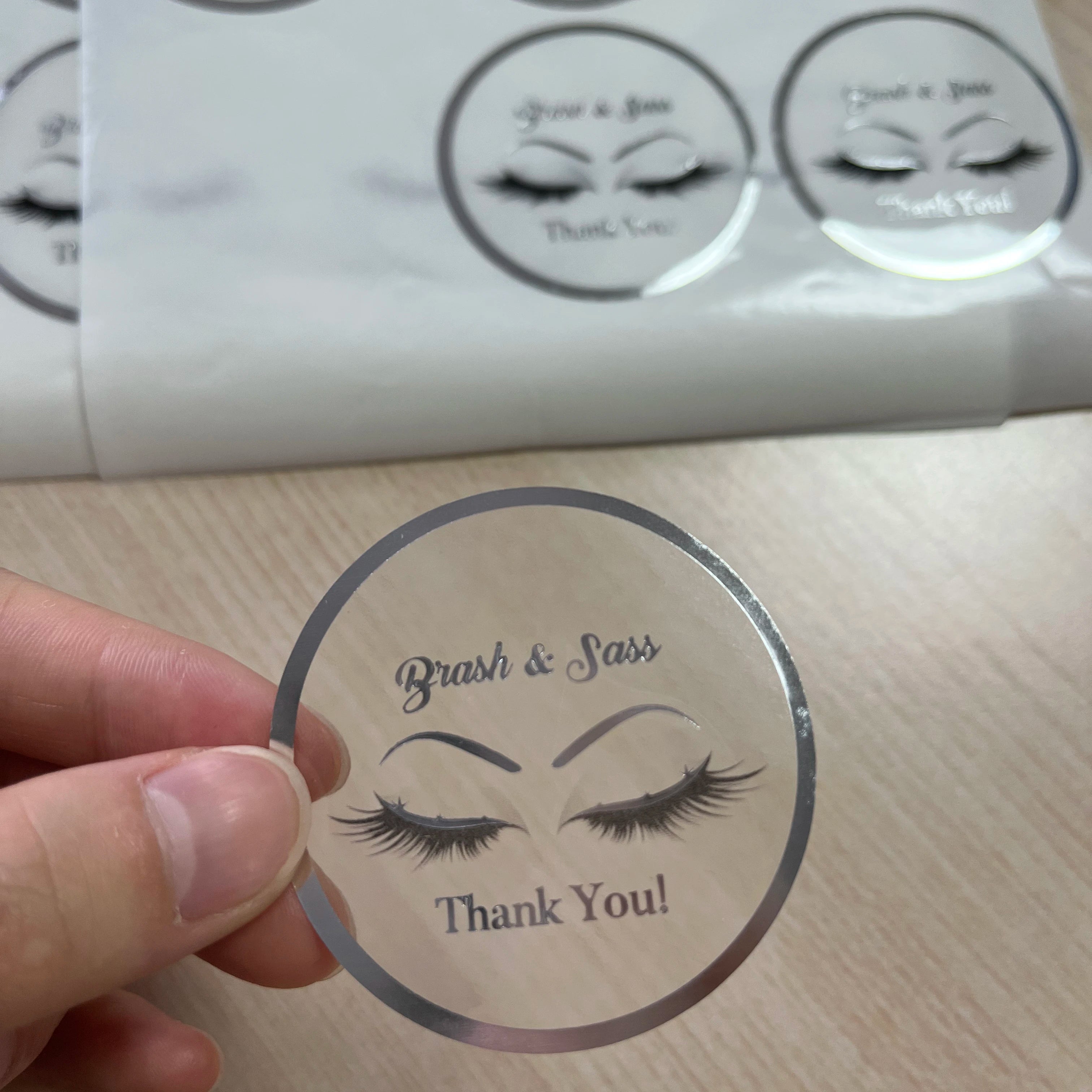 Self Adhesive Customized Printing Clear Silver Foil Stickers Transparent Logo Label